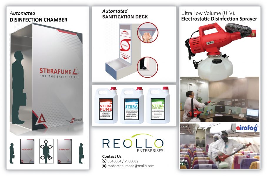 REOLLO Enterprises introduces a range of disinfectant and sanitization products to support the businesses and service providers to implement safety measures while preparing for the new normal as COVID19 lockdown eases and the Maldives prepares to open its borders. The company has partnered with Suren Cooke Agencies, the leading disinfection and pest control company in Sri Lanka and Tec blender Labs to bring the STERA lineup of products from Automatic Disinfection Chambers, Electrostatic Disinfectors, Sanitization and disinfection solutions. These products are ideal for resorts, airports, guesthouses, showrooms, office buildings, worksites, and any service providing facility. “We want to provide disinfection equipment and sanitization solutions that will be practical and something that can be offered at a more affordable price to the market. We are the exclusive distributor for these products and will be providing an end-to-end solution from the installation of the equipment to providing the required disinfectant solutions. Our products carry a one-year warranty and are being widely used